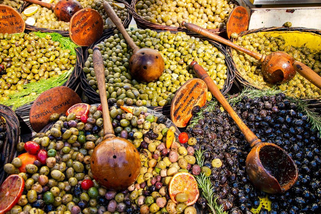 Olives on the market of Orange